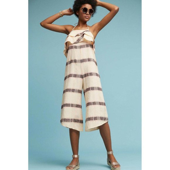 Saturday Sunday Anthropologie Marina Jumpsuit Dress Striped Halter M NWD